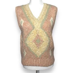 VINTAGE 80s Liz Claiborne women's pastel southwest argyle knit sweater vest SZ S